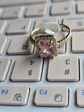 H&M Gold-Tone Ring with Pink Square Center Stone